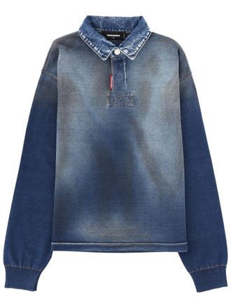 Dsquared2 Long-Sleeve Denim Effect Polo Shirt