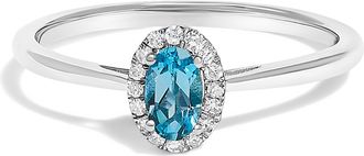 House of Brilliance 10K White Gold 5X3MM Oval Birthstone and Diamond Accent Halo Ring