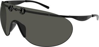 Gucci Accessoires, unisex, Zwart, ONE Size, Sportieve Metalen Masker Zonnebril