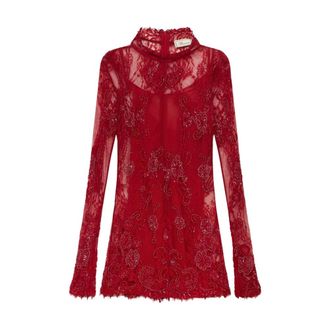 Blumarine Geborduurde kanten minijurk - Dames - Jurken - Rood - Maat: XS Polyamide