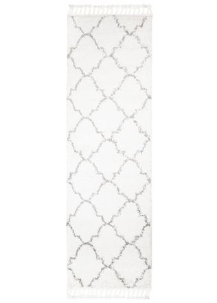 Tapiso Alfombra de pasillo crema gris tr&eacute;bol marroqu&iacute; flecos 100x150