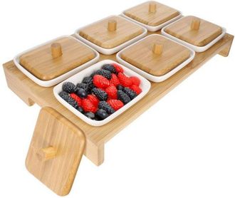 OEM Recipiente Para Condimentos Con Tapa Y 6 Cuencos De Cer&aacute;mica Ultra Pr&aacute;ctico Cheffinger Marr&oacute;n Claro