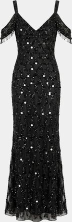 Mac Duggal Beaded Mesh Off-The-Shoulder Column Gown