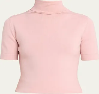 Oscar De La Renta Turtleneck Short-Sleeve Wool Sweater