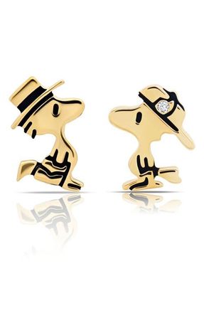 Crislu x Peanuts Woodstock Mismatched Stud Earrings in 18Kt Yellow Gold /Clear Stone at Nordstrom
