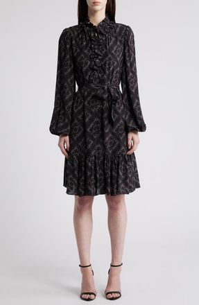 Kobi Halperin Landry Long Sleeve Leaf Print Dress in Black Multi at Nordstrom, Size X-Large