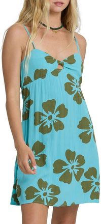 Billabong Last Sunset Floral Print Crinkle Minidress in Ocean Spray at Nordstrom, Size X-Large