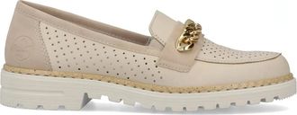 Rieker Beige Leren Loafers - Dames - Loafers - Beige - 39 EU - Leer - Schoenen