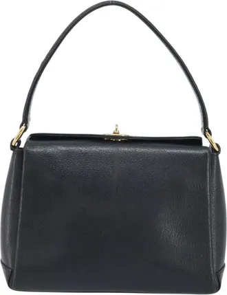 Gucci Vintage Convertible Bamboo Box Leather Black Leather Handbag (Pre-Owned)