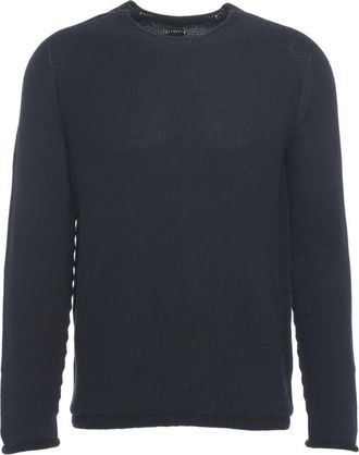 Hannes Roether Round-neck Knitwear, male, Blue, L, Classic Crew Neck Wool Jumper