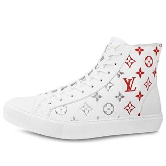 Louis Vuitton Tattoo Monogram Ankle Sneakers White Red Grey 1A5Z0C