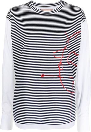 Plan C stripe-pattern crew-neck sweatshirt - women - Spandex/Elastane/Cotton - 44 - Blue