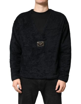 Dolce & Gabbana Black Cotton V-Neck Men Sweatshirt Sweater Clothing
