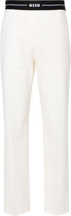 Msgm logo-waistband tapered trousers - women - Virgin Wool/Elastane/Polyester - 40 - Neutrals