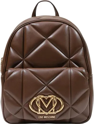 Love Moschino Tassen, Dames, Bruin, ONE Size, Gewatteerde rugzak met logo-embleem