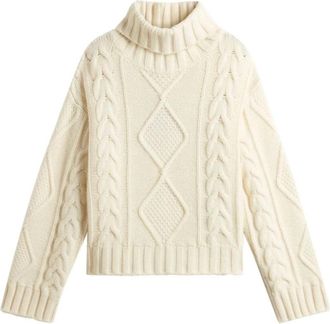 Woolrich Aran Turtleneck - Dames - Coltruien - Wit - XS - Truien & Vesten
