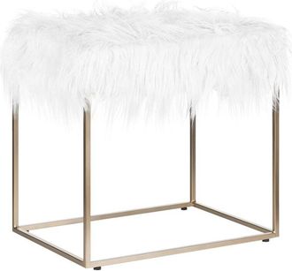 Beliani Beliani - Reposapi&eacute;s De Piel Sint&eacute;tica De Oveja Blanco Con Base De Metal Dorado Taburete De Tocador Glam Moderno Manhattan