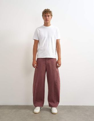 Topman jeans a gamba bombata rigidi in bordeaux slavato-Rosso
