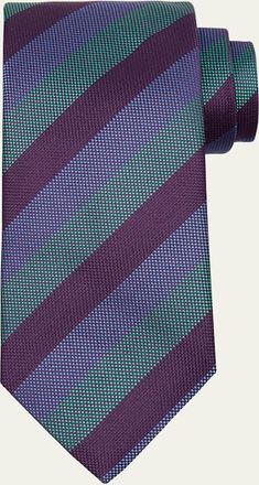 Charvet Mens Micro-Texture Diagonal Stripe Silk Tie