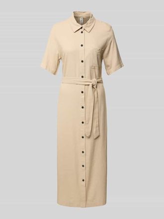 Only Tailliertes Hemdblusenkleid aus Viskose-Leinen-Mix Modell CARO in Taupe, Gr&ouml;&szlig;e M