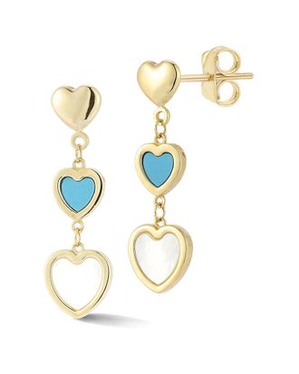 Ember Fine Jewelry 14K Turquoise & Pearl Heart Drop Earrings