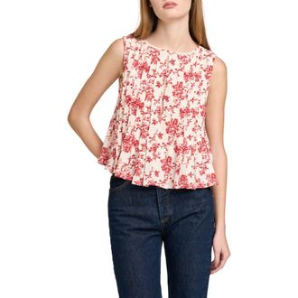Wayf Romy Floral Pleated Top in Red Toile at Nordstrom, Size X-Large
