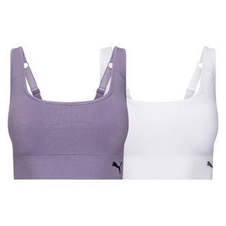 Puma Womens Performance 2-Pack Seamless Sports Bras for Women with Adjustable Straps and Removable Pads, White, XL