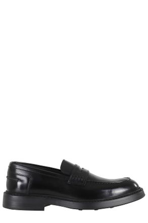 Doucal's Black Adler Polished Leather Penny Loafers
