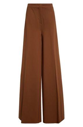 Max Mara Circolo High Waist Wide Leg Compact Jersey Trousers in Tobacco at Nordstrom, Size 6