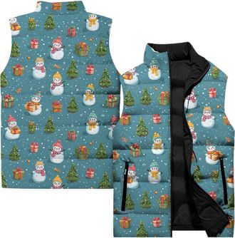 Generic Christmas Puffer Gilet for Women Uk, Funny Santa Claus Snowflake Graphic Print Ladies Body Warmer, Lightweight Sleeveless Jacket Winter Clothing Uk Si