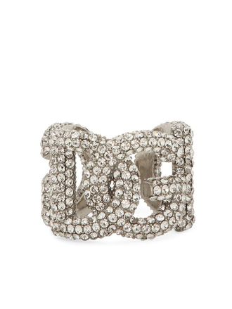 Dolce & Gabbana DG logo crystal-embellished ring - men - Brass/glass - L - Silver