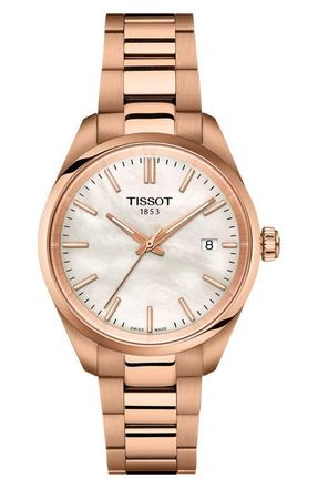 Tissot PR 100 Mother-of-Pearl Bracelet Watch, 34mm in White Mother Of Pearl Gold at Nordstrom
