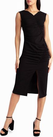 Nicole Miller Ella Crepe Ruched Midi Dress In Very Black
