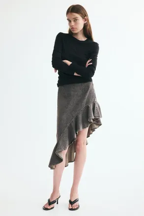 H&M Asymmetric Denim Skirt in Dark Denim Gray at Nordstrom, Size 18