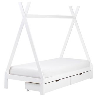 Beliani Cama Infantil En Forma De Tipi Con Dosel Con Cajones De Madera De Pino Blanca 90 X 200 Cm Devay