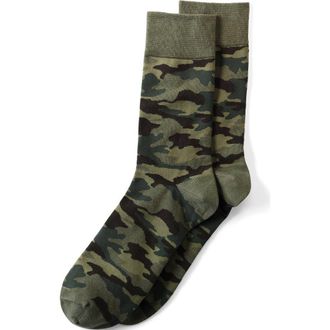 Lands End Novelty Crew Socks in River Stone Green Camo at Nordstrom