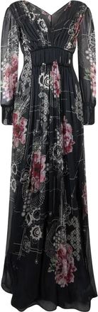Alberta Ferretti Elegante Lange Jurk met Levendige Bloemenprints - Dames - Avondkleed - Veelkleurig - S - Leer - Kleedjes