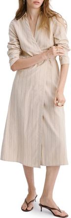 Mango Stripe Wrap Front Shirtdress in Brown at Nordstrom, Size 2
