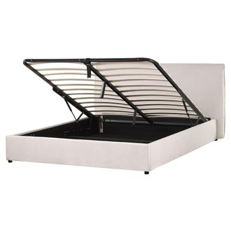 Beliani Beliani - Cama Con Almacenaje De Terciopelo Blanco Crema 160 X 200 Cm Otomana Cabecero Lavaur