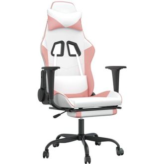 vidaXL Silla Gaming Con Reposapi&eacute;s Cuero Sint&eacute;tico Blanco Y Rosa Vidaxl