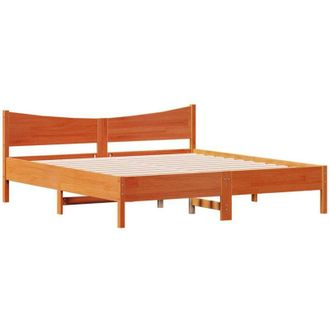 vidaXL Cama Sin Colch&oacute;n Madera Maciza De Pino Marr&oacute;n Cera 200x200 Cm Vidaxl
