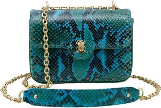 CLARIS VIROT Tassen, Dames, Groen, ONE Size, Suède, Python Mini Tas met Juweelkever Sluiting