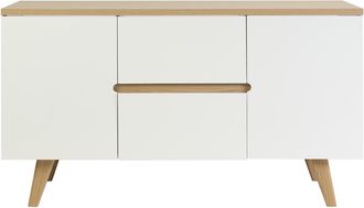 Miliboo Mueble De Ba&ntilde;o Blanco Lacado Brillante Y Madera Clara L140 Cm Melka