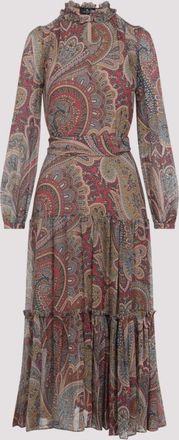 Etro Maroon Silk Crepon Paisley Dress