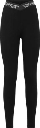 Philipp Plein Broeken, Dames, Zwart, L, Katoen, Super High-Waist Leggings Stones