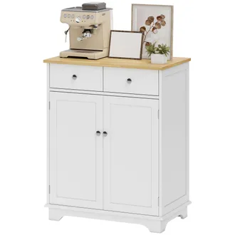HOMCOM Homcom Credenza Cucina Con Armadietto 2 Ante E 2 Cassetti, Bianco E Legno