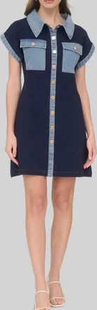 ZOE AND CLAIRE Jane Denim Trim Mini Dress In Blue