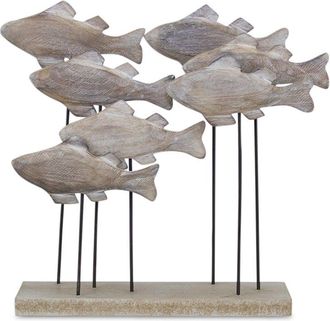 Melrose International Wooden Fish School Sculpture 9.75L - Brown