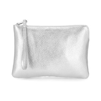Coccinelle Silver Leather Pochette with Embossed Logo - female - Coccinelle - Clutches - Gray - ONE SIZE - Bags