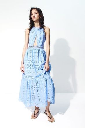H&M Eyelet-embroidered poplin dress in Blue at Nordstrom, Size Medium